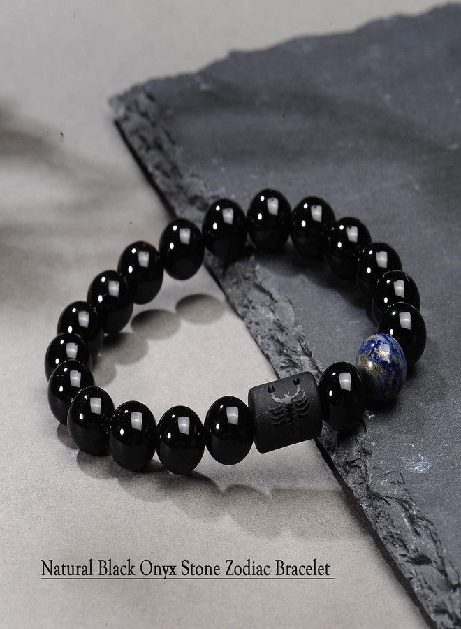 VLINRAS Zodiac Scorpio Bracelet for Men Women Scorpio Gifts Natural Black Onyx Stone Zodiac Charm Bracelet Constellation Horoscope Jewelry - Image 3
